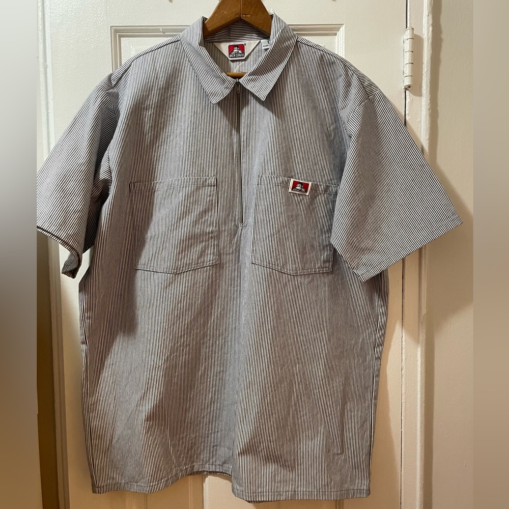 Ben Davis quarter zip work shirt in hickory stripe